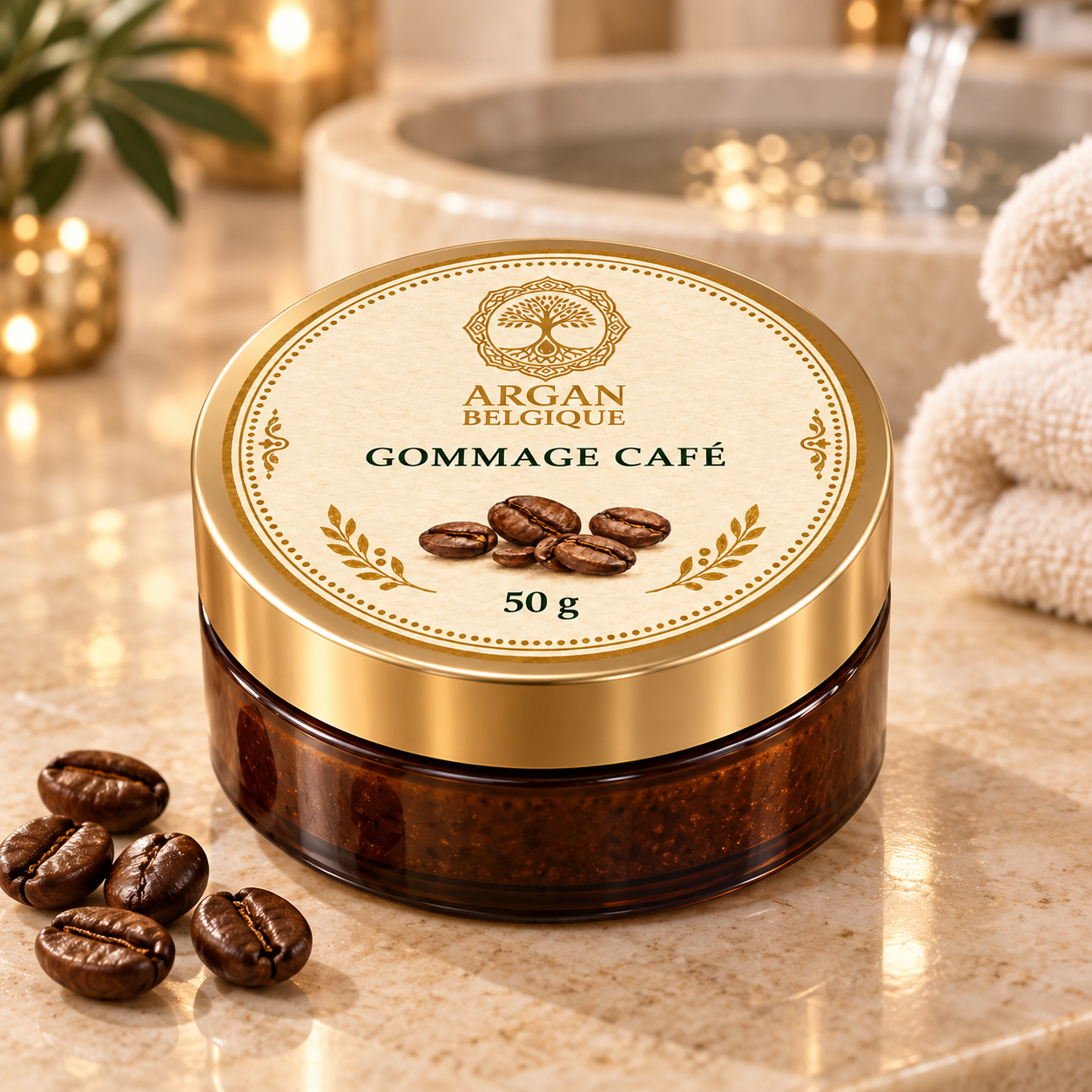 Gommage Café — vue de face Argan Belgique