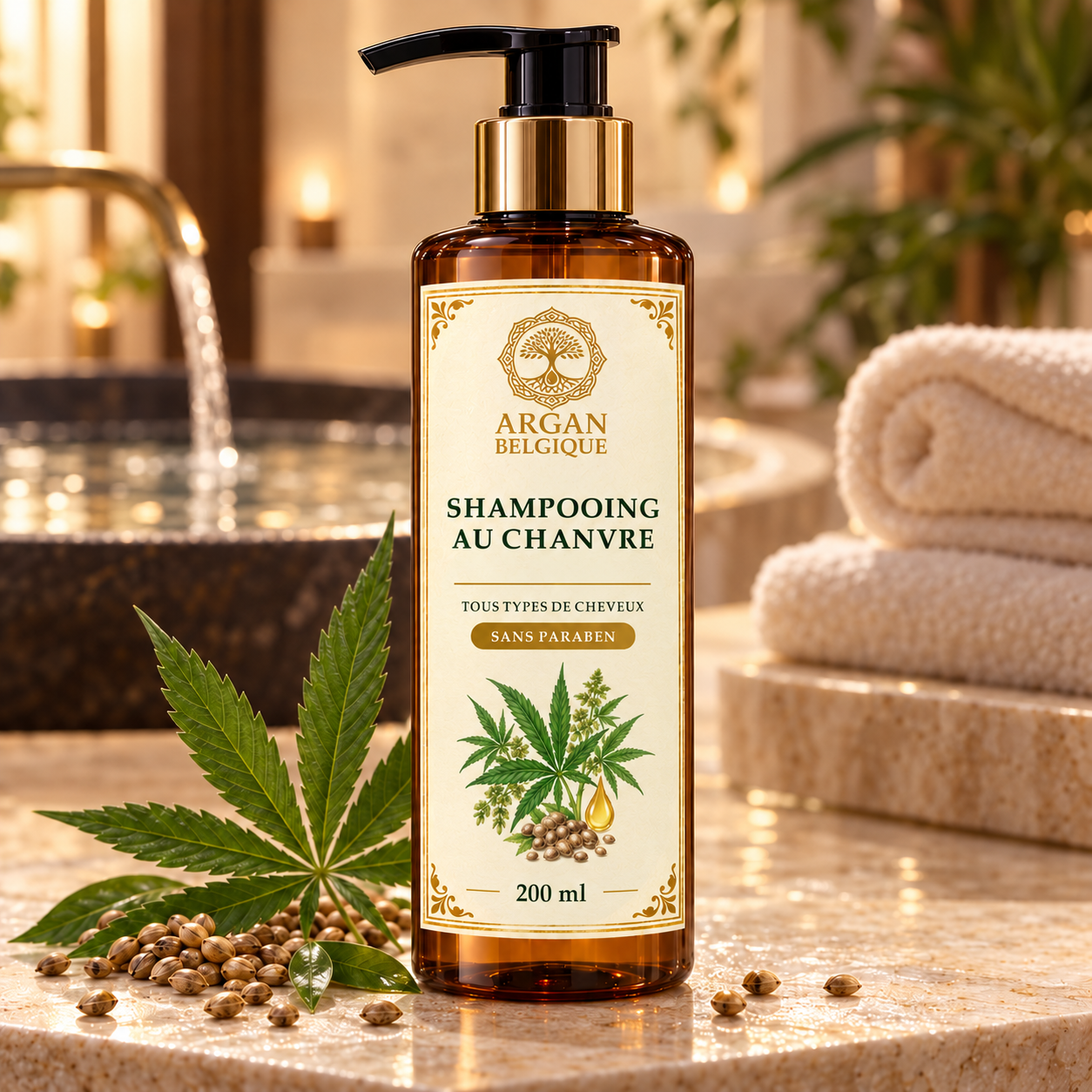Shampooing Chanvre — vue de face Argan Belgique